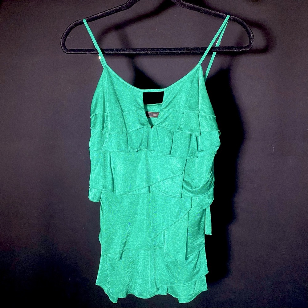 BCBGMaxAzria Emerald Green Tiered Ruffled Tank